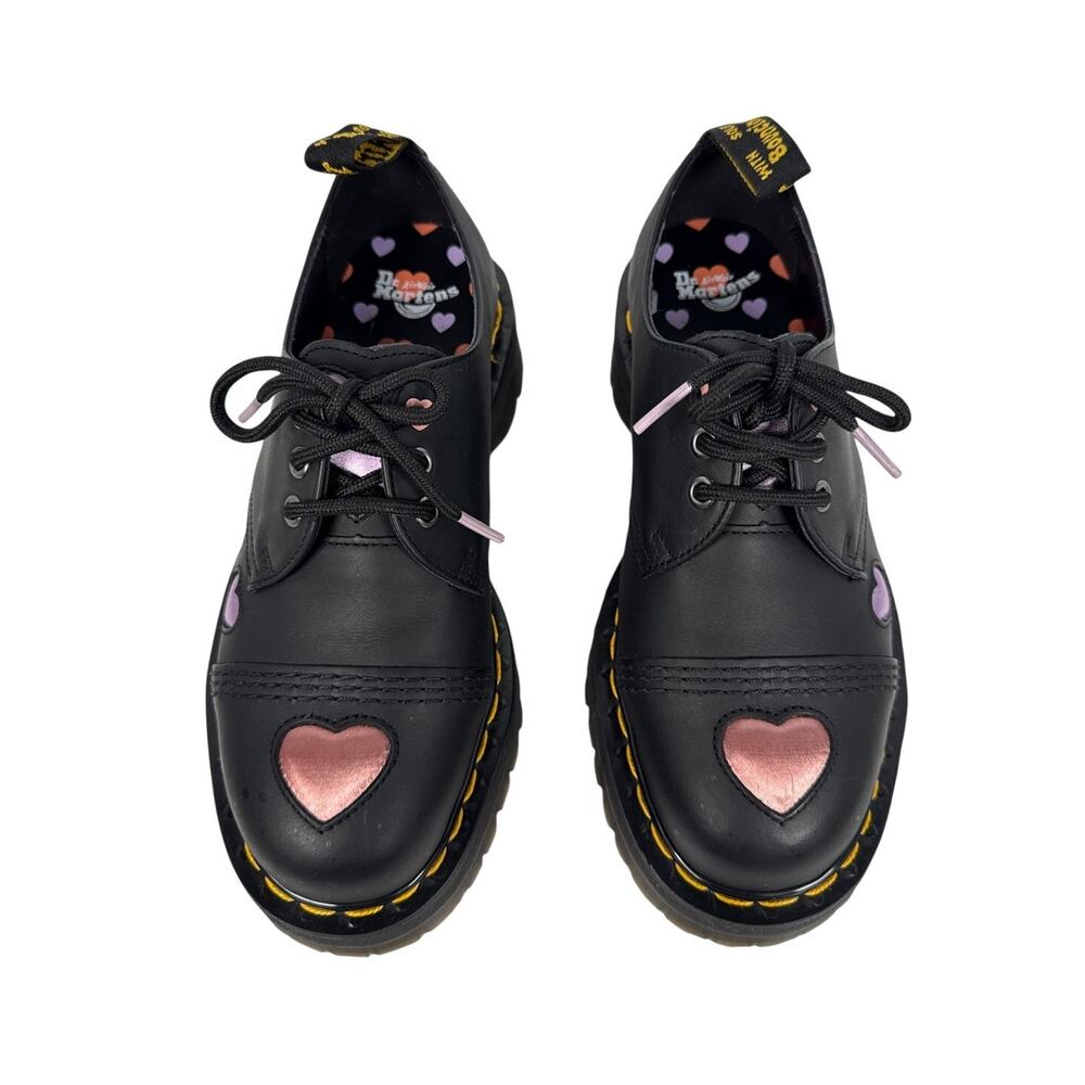 Dr Martens 1461 Quad Heart Platform Oxford Black Leather Pink Womens 8 30604001 - Picture 7 of 16